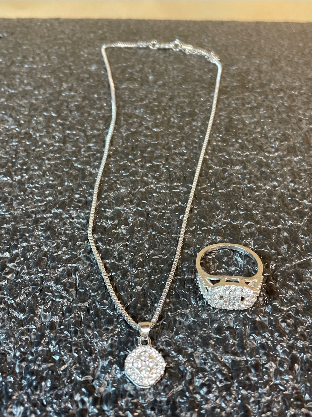 Pavé Crystal Square Pendant Necklace in Silver